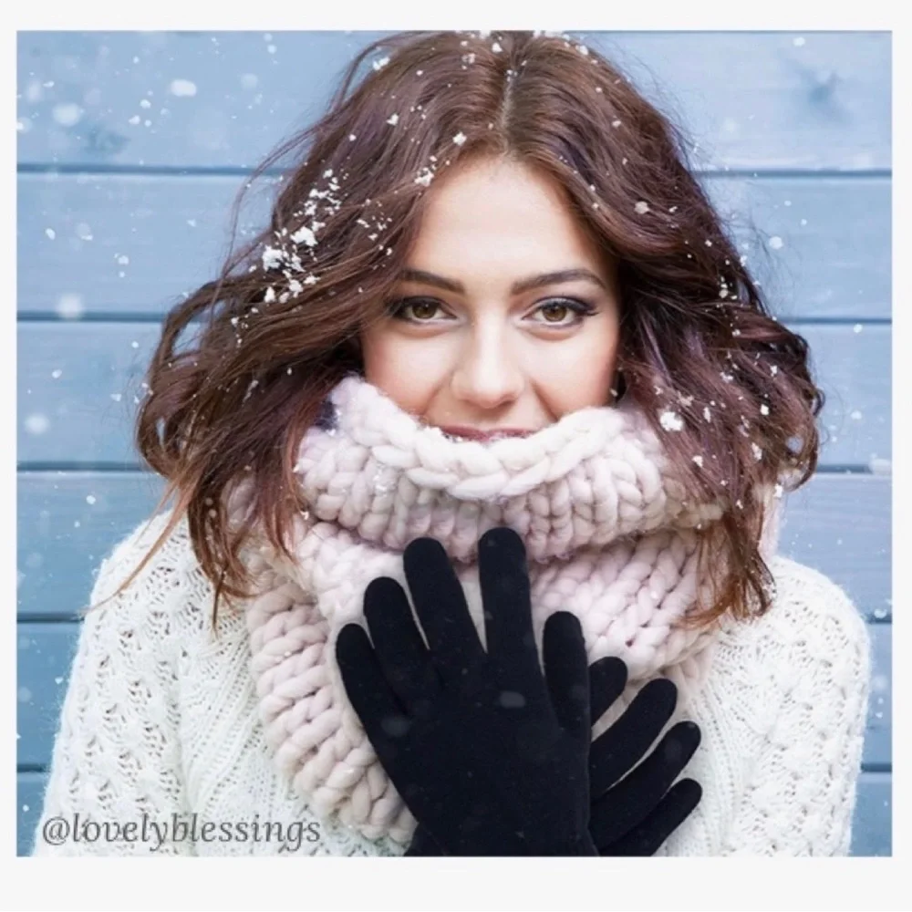 Warm Knit Stretch Gloves Winter Magic Gloves Black Pink 2 Pair Set Ladies Gloves